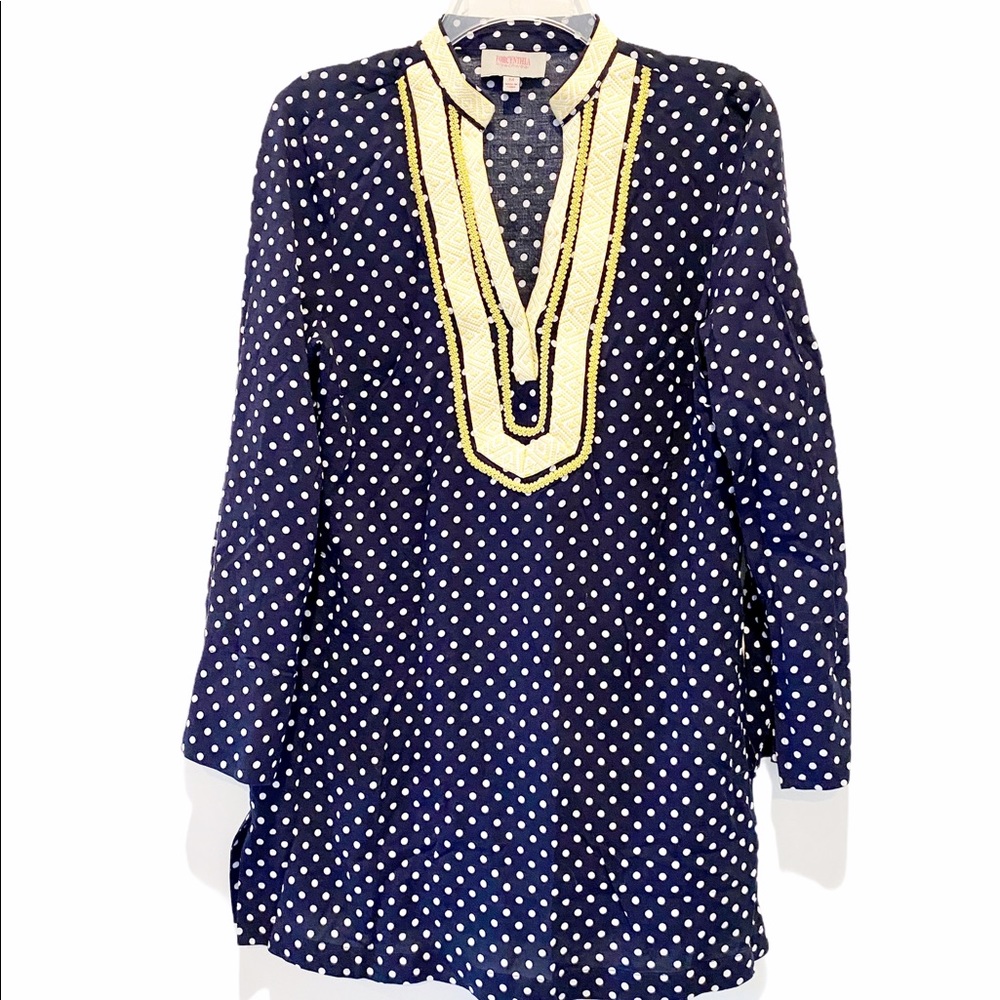 Forcynthia Beachwear Polka Dot Embroidered Top Sz M